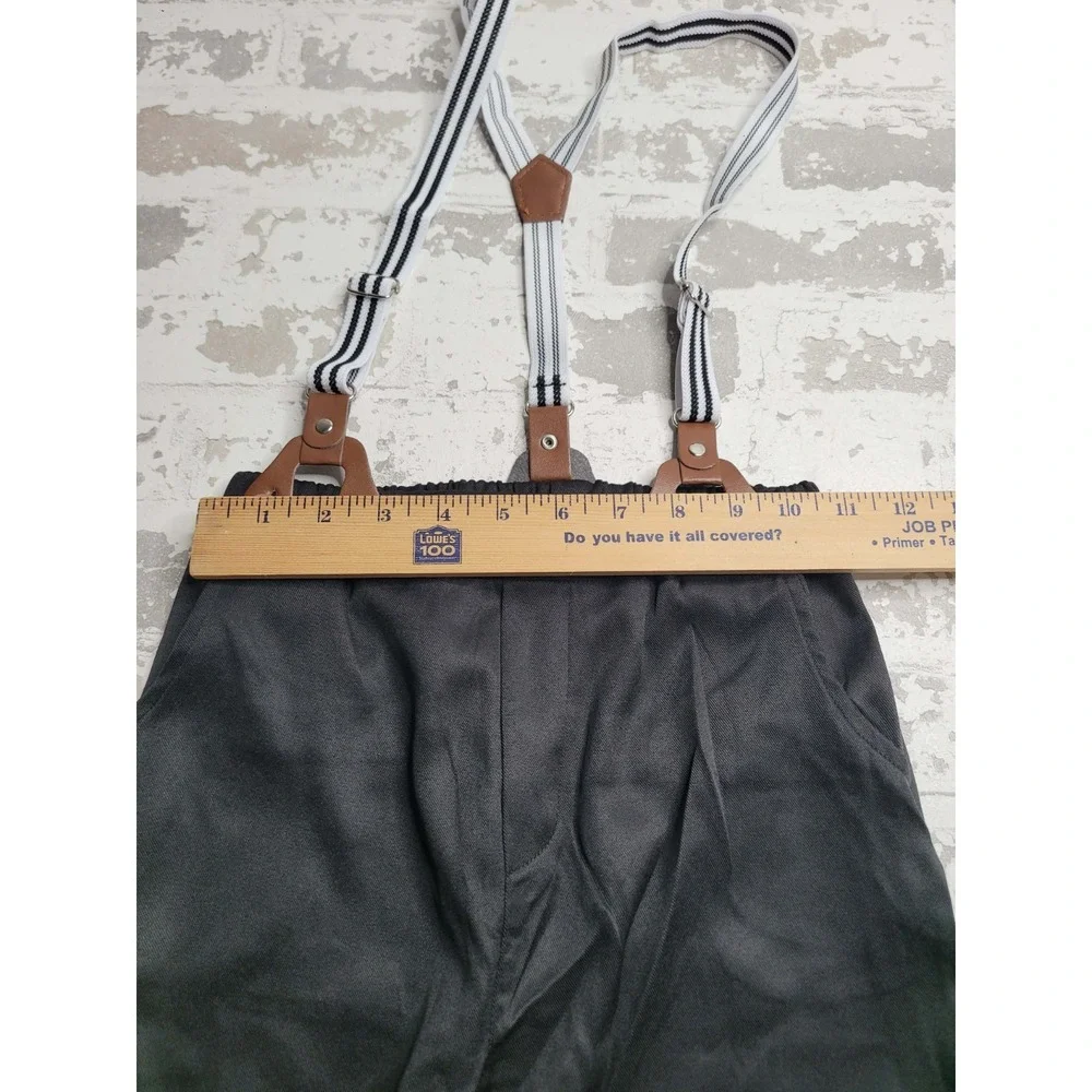 Boy's Suit Ring Bearer Dress Shirt‎ Pants Suspender Tie 7-8 NEW NWT Formal Black